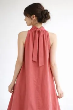 バックリボン ノースリーブ シャツワンピース ピンク Aライン フレア