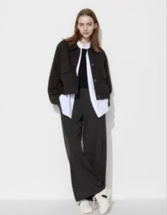 【美品】ユニクロ　クレープジャージーストレートパンツ　ブラック　L