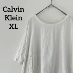 カルバンクライン【XL】半袖Tシャツ クルーネック 無地 白 コットン ゆるだぼのサムネイル