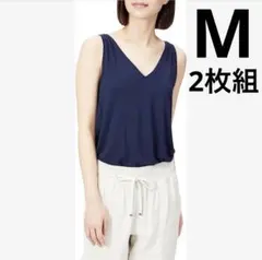タンクトップ ジャージー素材 Vネック スタンダードフィット 紺 ネイビー M