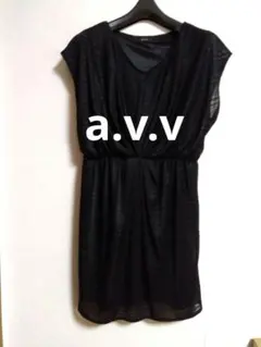 a.v.v ブラック　ひざ丈ワンピース　フレンチスリーブ　イトキン