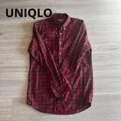 ユニクロ　長袖シャツ M レッド チェック柄