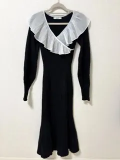 【SNIDEL】シフォンプリーツカラーニットワンピース