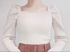 リブ編みパフスリーブニット長袖