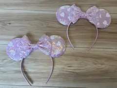 ミニーカチューシャ ピンク ハート スパンコール ２個セット