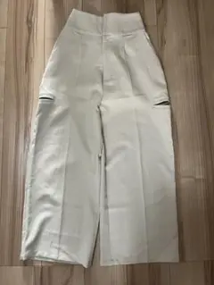 ハイウエスト サイドカット　ワイドスラックス ベージュ