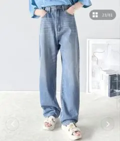 ハイウエストワイドデニム　ストレート　ジーンズ　CLASSICALELF　L