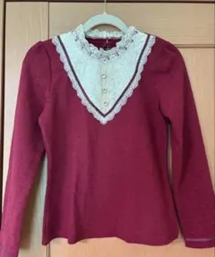 26axes femme 長袖ニットカットソー ボルドー レース装飾