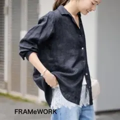【美品】フレームワーク 26SS 定番 フレンチリネンシャツ ネイビー Fのサムネイル