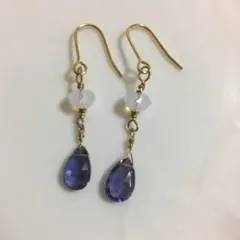 天然石アメジスト&スワロフスキー ホワイト オパール ピアス