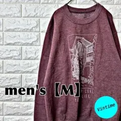 V83【SharpTop Cove】プリントスウェット【メンズM】杢ワインレッド