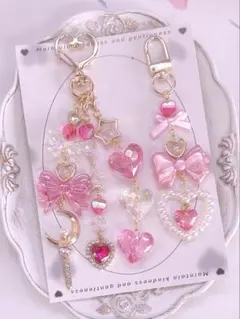 NO.764 ビーズキーホルダー ピンク 魔法少女 チャーム セット