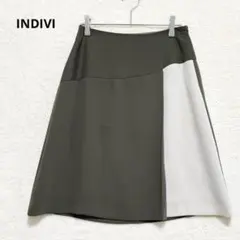 美品　インディヴィ Aラインスカート バイカラー 日本製 グリーン P1305