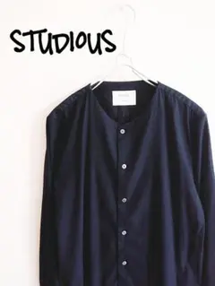 D221150 STUDIOUS ノーカラーコンビシャツ