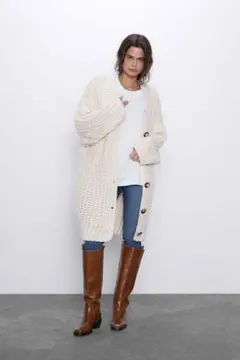 ZARA♡ほぼ未使用♡アイボリー ニット Vネック ロングカーディガン