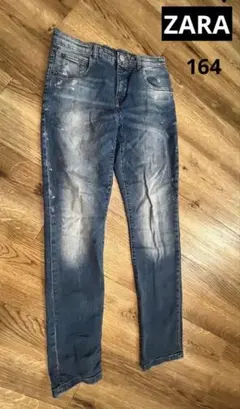 ZARAザラキッズ164ダメージ加工ブルー ストレートデニム(160 Sサイズ