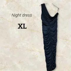 ブラック黒ラッフルデザイン ナイトドレス 【XL】シャーリング　着痩せ