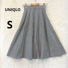 美品 UNIQLO S 白黒 サーキュラースカート ギンガムチェックスカート