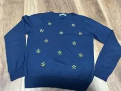ネイビー 花刺繍 長袖ニットのサムネイル