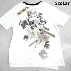 ScoLar スカラー コラージュ柄 切替 Tシャツ ホワイト M アシンメトリのサムネイル
