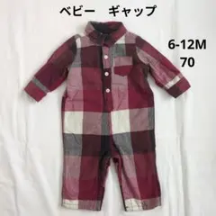 ギャップ ベビー チェック ロンパース 6-12M 70 赤 白 シャツ