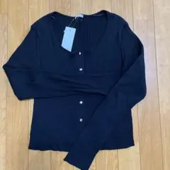 黒 リブ編み 長袖ニット カジュアル