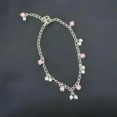 シルバーチェーン ピンク＆ホワイト ビーズ ブレスレット