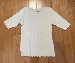 earth music&ecology フリルネック 五分袖 Tシャツ ホワイト