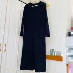 【GU】セーラーカラー ニットワンピース ネイビー M