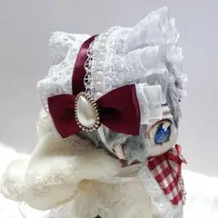 いつぬい　オーダー可能　ヘッドドレス＋スタイ セット（赤） ハンドメイド ぬい服