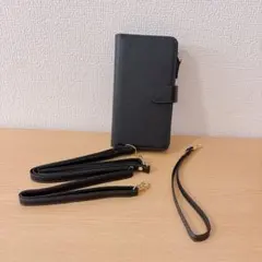 iPhone 15 ケース 手帳型 多財布デザイン カバー ストラップ付 黒