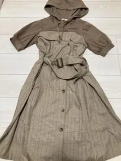 アクシーズファム　フード付きワンピース　チェック　千鳥柄　M