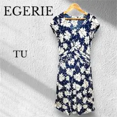 エジェリ　EGERIE　半袖ワンピース【フリー】ネイビーブルー✕花柄　フランス製
