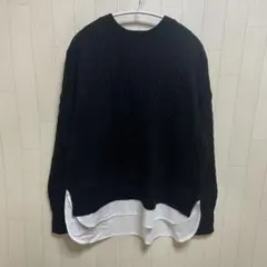 INTERPLANET ケーブル柄裾異素材ドッキングクルーネックプルオーバー