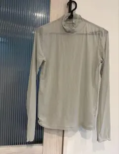 GU シアーハイネックT 長袖 ライトグレー S
