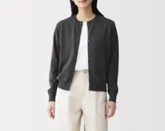 ＵＶカット強撚コットンクルーネックカーディガン　Lサイズ　ダークグレー　無印のサムネイル