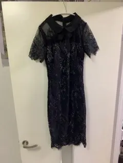 パーティードレス 総レース ネックリボン 二次会 ラウンジ キャバ 黒 L