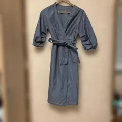 ストライプ柄 カシュクールワンピース 七分袖　ロペピクニック
