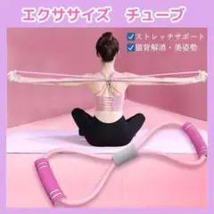 エクササイズチューブ サポート 筋トレ ストレッチ ピンク 自宅 在宅300