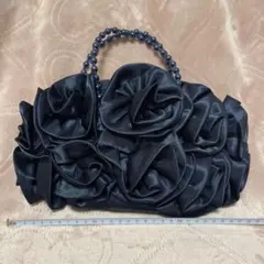 【難あり】パーティバッグ　ネイビー　バラ　チャックなし