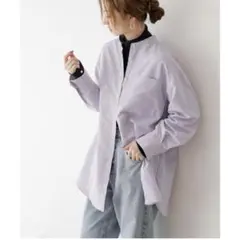 美品　frames ray cassinパールボタンバンドカラーストライプシャツ