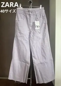 ZARA ワイドレッグ クロップドパンツ ザラ カラーデニム パープル 40のサムネイル