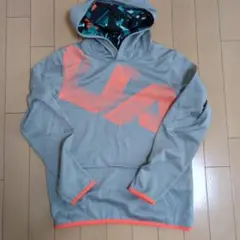 グレー フード付き パーカー オレンジロゴ