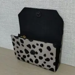 ダルメシアン柄グレージュ×黒 小銭入れ、カードケース