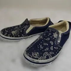 VANS バンズ キッズ スリッポン 19cm 紺 ブルー　ペイズリー柄