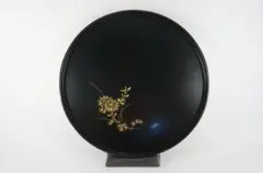 名工の逸品】輪島塗 前古孝人作 沈金松文 丸盆 直径33cm 共箱入 未使用