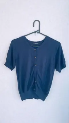 【訳あり！】ボタン一つなし　INGNI ネイビー 半袖ニットカーディガン