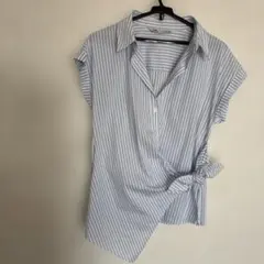 ZARA ストライプ柄 半袖シャツ アシンメトリーのサムネイル