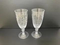 ボヘミアガラス　ワイングラス 2個セット　花柄エッチングデザイン　箱なし