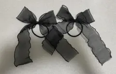シフォンリボン付きヘアゴム2個セット 黒